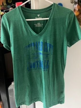 Fanatics Green V-Neck Football Tee with Blue Logo Seattle Seahawks